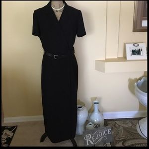 Jones of NY Black Short-sleeved Belted Maxi Dress